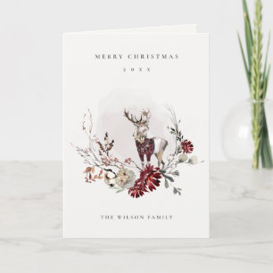 Dusky Stag Marsala Foliage Wreath Merry Kerstmis Feestdagen Kaart