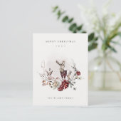 Dusky Stag Marsala Foliage Wreath Merry Kerstmis Feestdagenkaart (Staand voorkant)