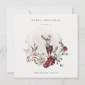 Dusky Stag Marsala Foliage Wreath Merry Kerstmis Feestdagenkaart (Voorkant)
