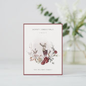 Dusky Stag Marsala Foliage Wreath Merry Kerstmis Feestdagenkaart (Staand voorkant)