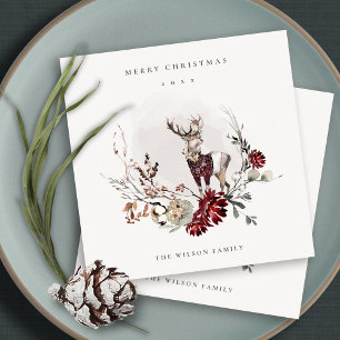 Dusky Stag Marsala Foliage Wreath Merry Kerstmis Feestdagenkaart