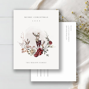 Dusky Stag Marsala Foliage Wreath Merry Kerstmis Feestdagenkaart