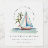Dusky Teal Zeilboot Palm Seascape Bruids Shower Wijn Etiket (Enkel label)