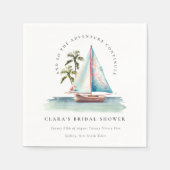 Dusky Teal Zeilboot Palm Seascape Bruidsdouche Servet (Voorkant)