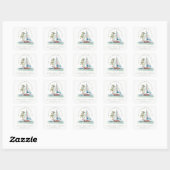 Dusky Teal Zeilboot Palm Zeelandschap Bruidsdouche Vierkante Sticker (Vel)