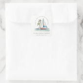 Dusky Teal Zeilboot Palm Zeelandschap Bruidsdouche Vierkante Sticker (Tas)