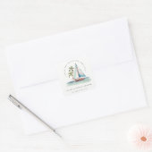 Dusky Teal Zeilboot Palm Zeelandschap Bruidsdouche Vierkante Sticker (Envelop)