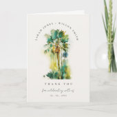Dusky Tropical Waterverf Palm Trees Foto Wedding Bedankkaart (Voorkant)