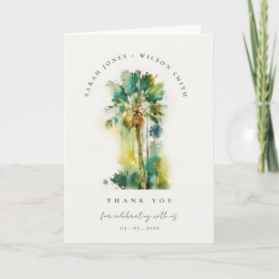 Dusky Tropical Waterverf Palm Trees Foto Wedding Bedankkaart