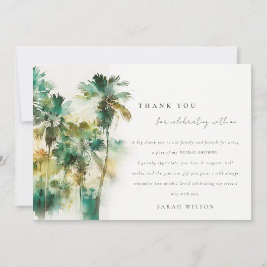 Dusky Tropische Waterverf Palm Trees Vrijgezellenf Bedankkaart (Voorkant)