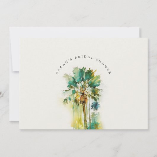 Dusky Tropische Waterverf Palm Trees Vrijgezellenf Bedankkaart (Achterkant)