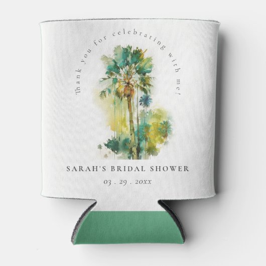 Dusky Tropische Waterverf Palm Trees Vrijgezellenf Blikjeskoeler (Voorkant)