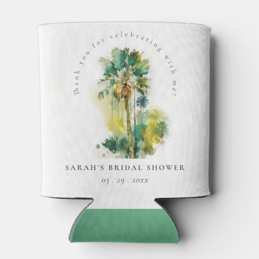 Dusky Tropische Waterverf Palm Trees Vrijgezellenf Blikjeskoeler (Achterkant)