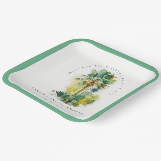 Dusky Tropische Waterverf Palm Trees Vrijgezellenf Papieren Bordje (Gebogen)