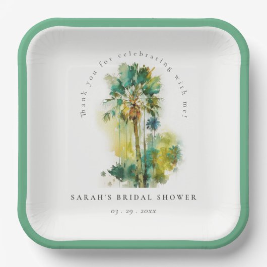Dusky Tropische Waterverf Palm Trees Vrijgezellenf Papieren Bordje (Voorkant)