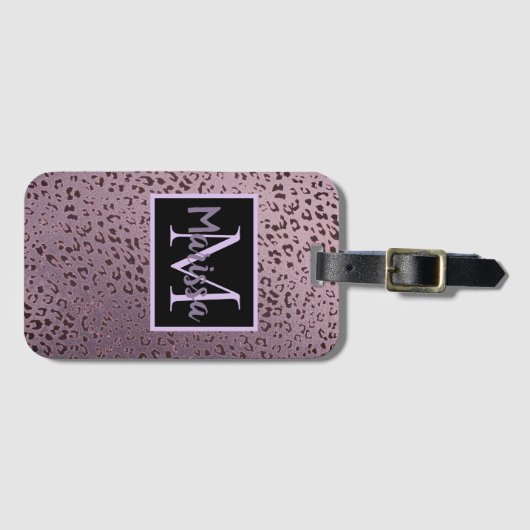 Dusky Violet Leopard Monogram Bagagelabel (Voorkant (horizontaal))