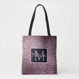 Dusky Violet Leopard Monogram Tote Bag