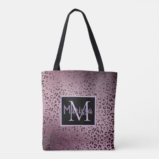 Dusky Violet Leopard Monogram Tote Bag (Achterkant)
