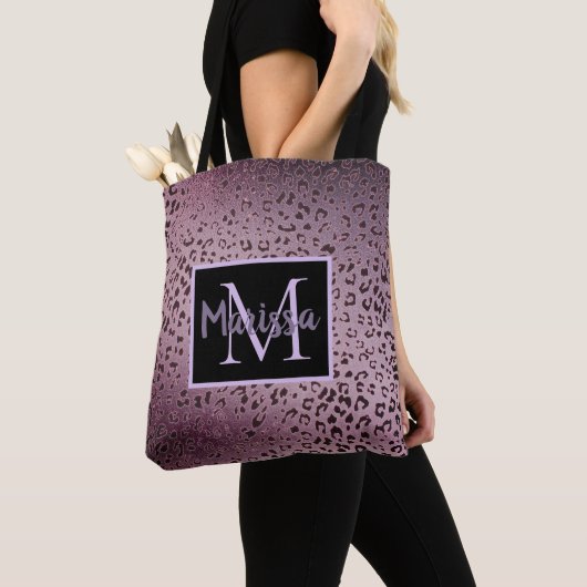 Dusky Violet Leopard Monogram Tote Bag (Dichtbij)