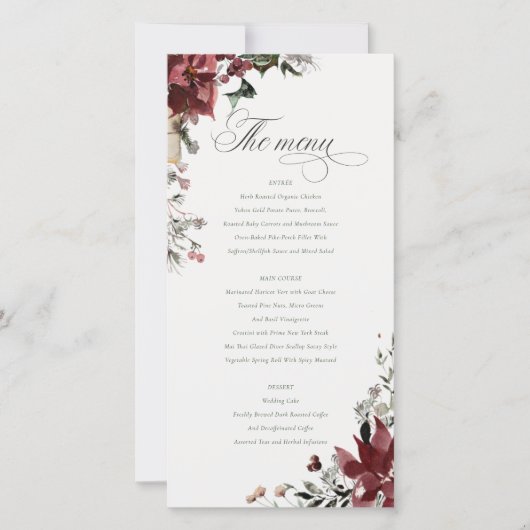Dusky Warm Winter Festive Fauna Wedding Menu Kaart (Voorkant)