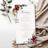 Dusky Warm Winter Festive Fauna Wedding Menu Kaart