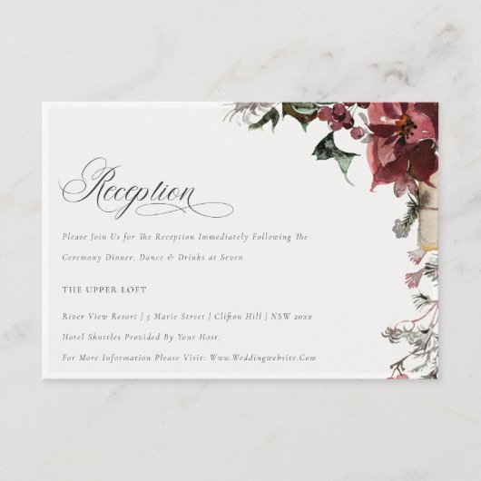 Dusky Warm Winter Festive Fauna Weduwen Reception Informatiekaartje (Voorkant)