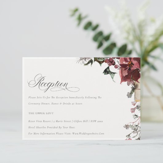 Dusky Warm Winter Festive Fauna Weduwen Reception Informatiekaartje (Staand voorkant)