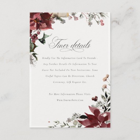 Dusky Warm Winter Festive Foliage Weddenschap Deta Informatiekaartje (Voorkant)