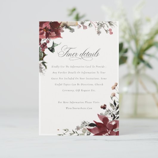 Dusky Warm Winter Festive Foliage Weddenschap Deta Informatiekaartje (Staand voorkant)