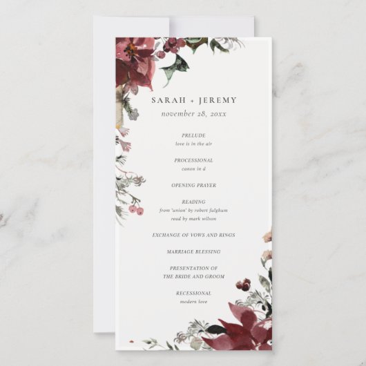Dusky Warm Winter Festive Foliage Wedding Programm Bedankkaart (Voorkant)