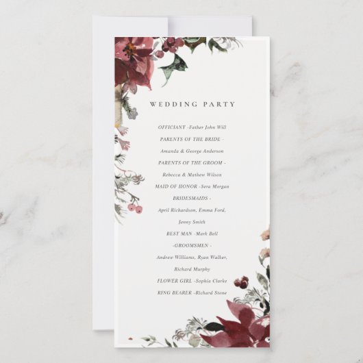 Dusky Warm Winter Festive Foliage Wedding Programm Bedankkaart (Achterkant)