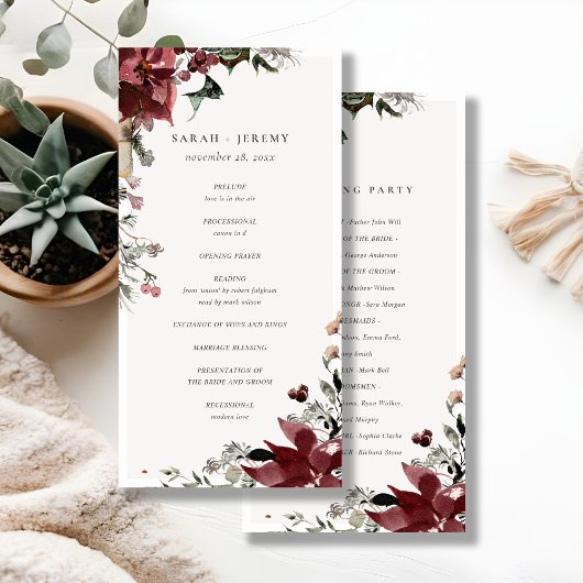 Dusky Warm Winter Festive Foliage Wedding Programm Bedankkaart
