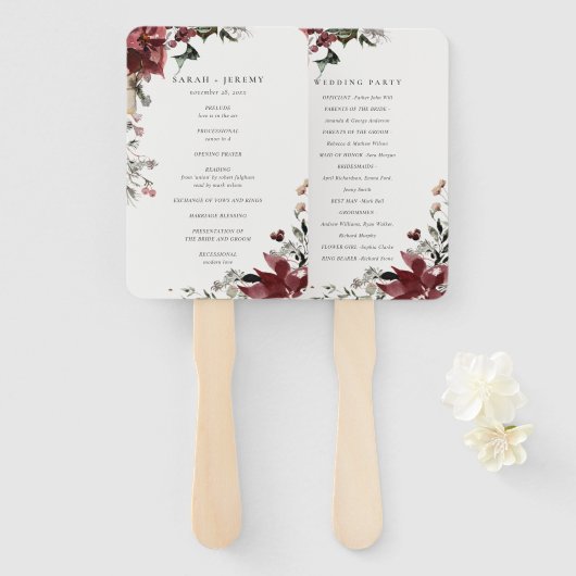 Dusky Warm Winter Festive Foliage Wedding Programm Handwaaier (Voorkant en achterkant)