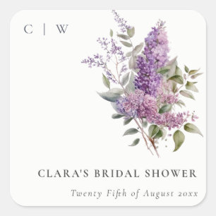 Dusky Watercolor Lilac Cottage Flora Bruiloft Vierkante Sticker