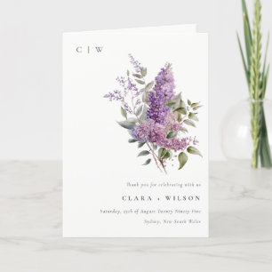 Dusky Waterverf Lila Cottage Floral Wedding Bedankkaart