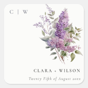 Dusky Waterverf Lila Cottage Floral Wedding Vierkante Sticker