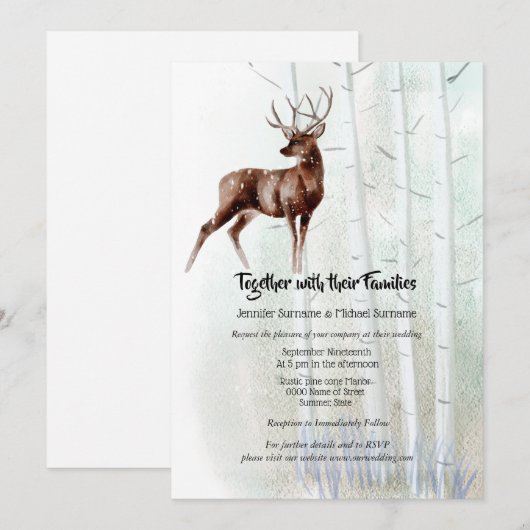 Dusky waterverf woudstaartbruiloft kaart (Voorkant / Achterkant)