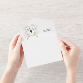 Dusky Wildflower Monogram Crest Wedding All In One Uitnodiging