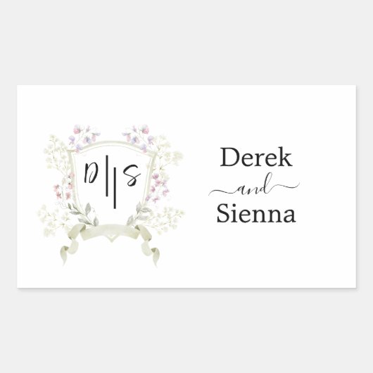 Dusky Wildflower Monogram Crest Wedding Rechthoekige Sticker (Voorkant)