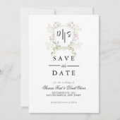 Dusky Wildflower Monogram Crest Wedding Save The Date (Voorkant)