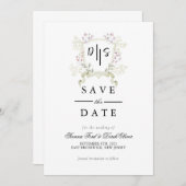 Dusky Wildflower Monogram Crest Wedding Save The Date (Voorkant / Achterkant)