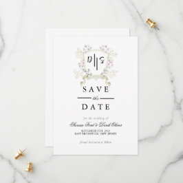 Dusky Wildflower Monogram Crest Wedding Save The Date