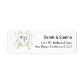 Dusky Wildflower Monogram Wapen Wedding Return  Etiket (Voorkant)