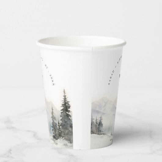 Dusky Winter Sneeuw Berg Landschap Bruiloft Papieren Bekers (Rechts)