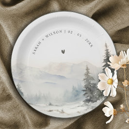 Dusky Winter Sneeuw Berg Landschap Bruiloft Papieren Bordje