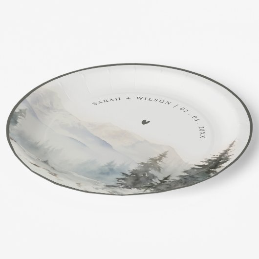 Dusky Winter Sneeuw Berg Landschap Bruiloft Papieren Bordje (Gekanteld)