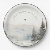 Dusky Winter Sneeuw Berg Landschap Bruiloft Papieren Bordje (Voorkant)