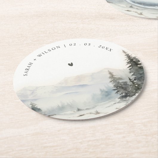 Dusky Winter Sneeuw Berg Landschap Bruiloft Ronde Kartonnen Onderzetter (Gebogen)