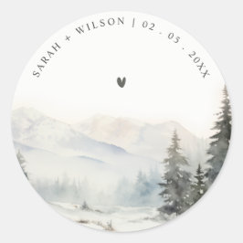 Dusky Winter Sneeuw Berg Landschap Bruiloft Ronde Sticker