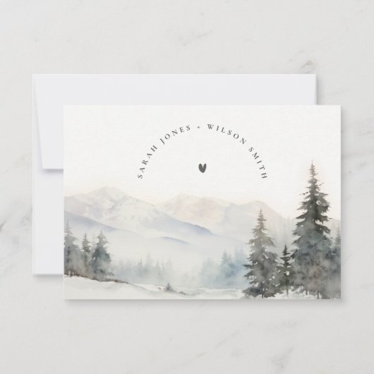 Dusky Winter Sneeuw Berg Landschap Bruiloft RSVP Kaartje (Achterkant)